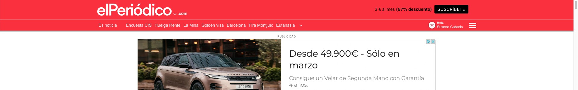 El Periódico header and homepage using the shared header architecture.