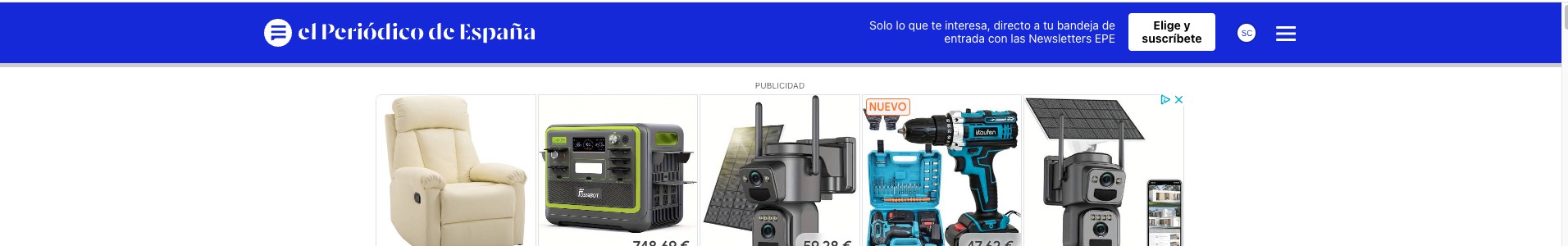 Blue Prensa Ibérica publication header using the shared header architecture.